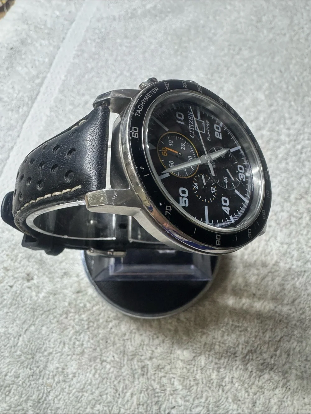 Citizen Black Dial Men's Chronograph Eco-Drive Watch with Yellow Accents